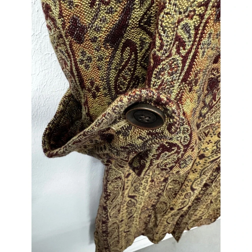 J.Jill Vintage 90s Fall Paisley Tapestry Coat Long Boho Statement Button-Front